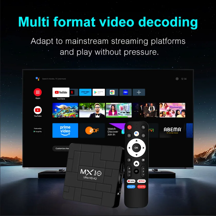 Android TV Box Android 13 MX10 K2 Allwinner H313 Corte-A53 1,5 GB 8 GB Wi-Fi integrato 2.4G/5G + BT4.0 Smart Home Theater