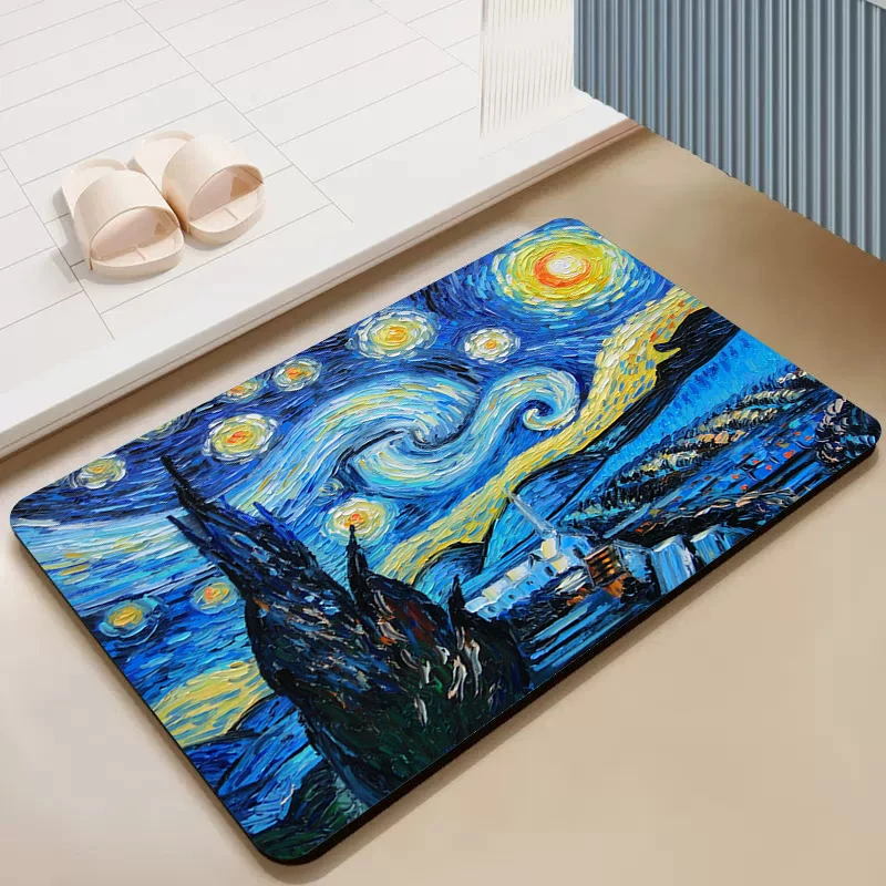 Van Gogh Diatom Ooze Home Decoration Bathroom Floor Mats Prayer Mat House Entrance Mat Indoor Carpet Living Room Rug Kitchen