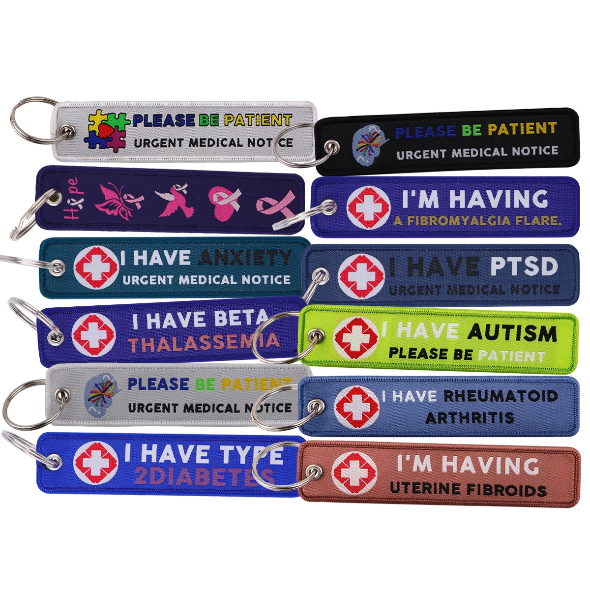 ADHD Breast Cancer Awareness Embroidery Keys Fobs Mental Health Key Tags Keychain for Women Key Ring Accessories Jewelry Gifts