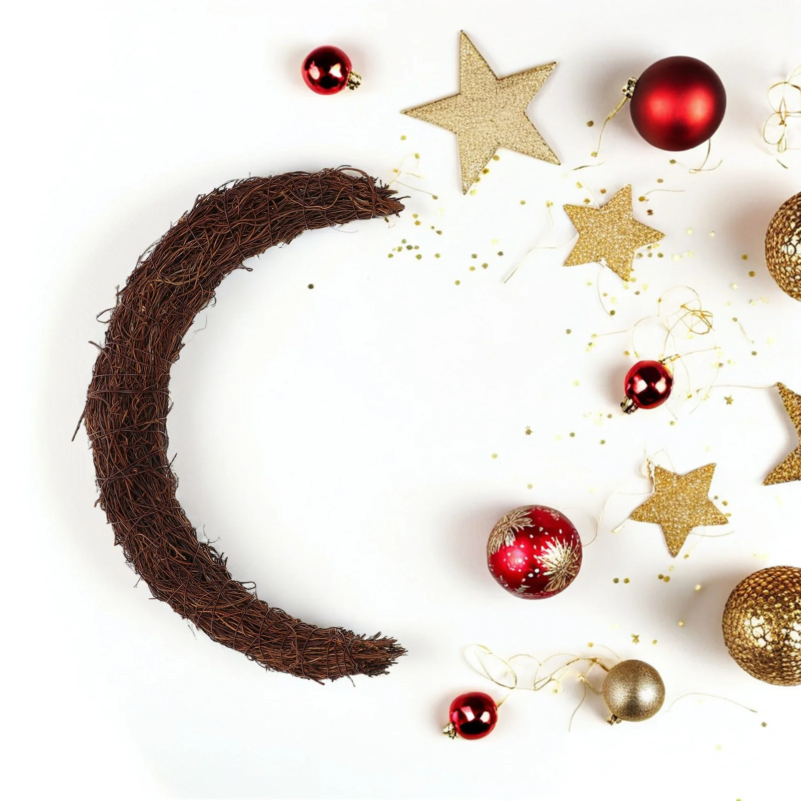

2pcs Christmas Wreath 25Cm Moon Shape Rattan Wreath Frame Diy Craft Grapevine Garland Vine Branch Holiday Door Decor Wedding