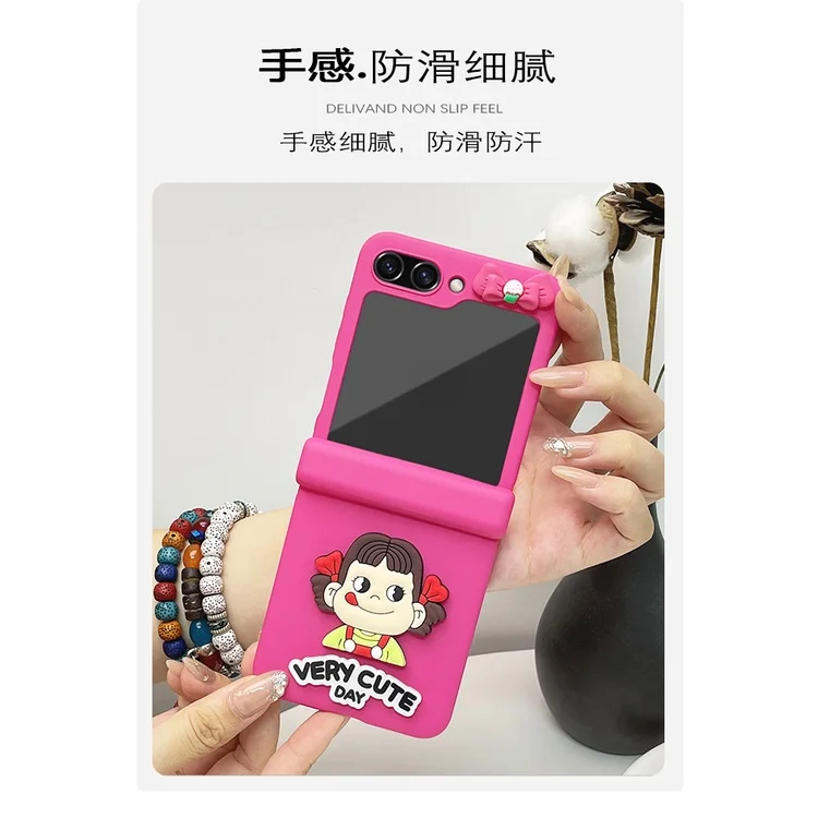 For Samsung Galaxy Z Flip 7 6 5 4 3 5G Fashion Cute Japanese Cartoon Girl Bowknot Rose Red Hinge Matte Shockproof Case Cover