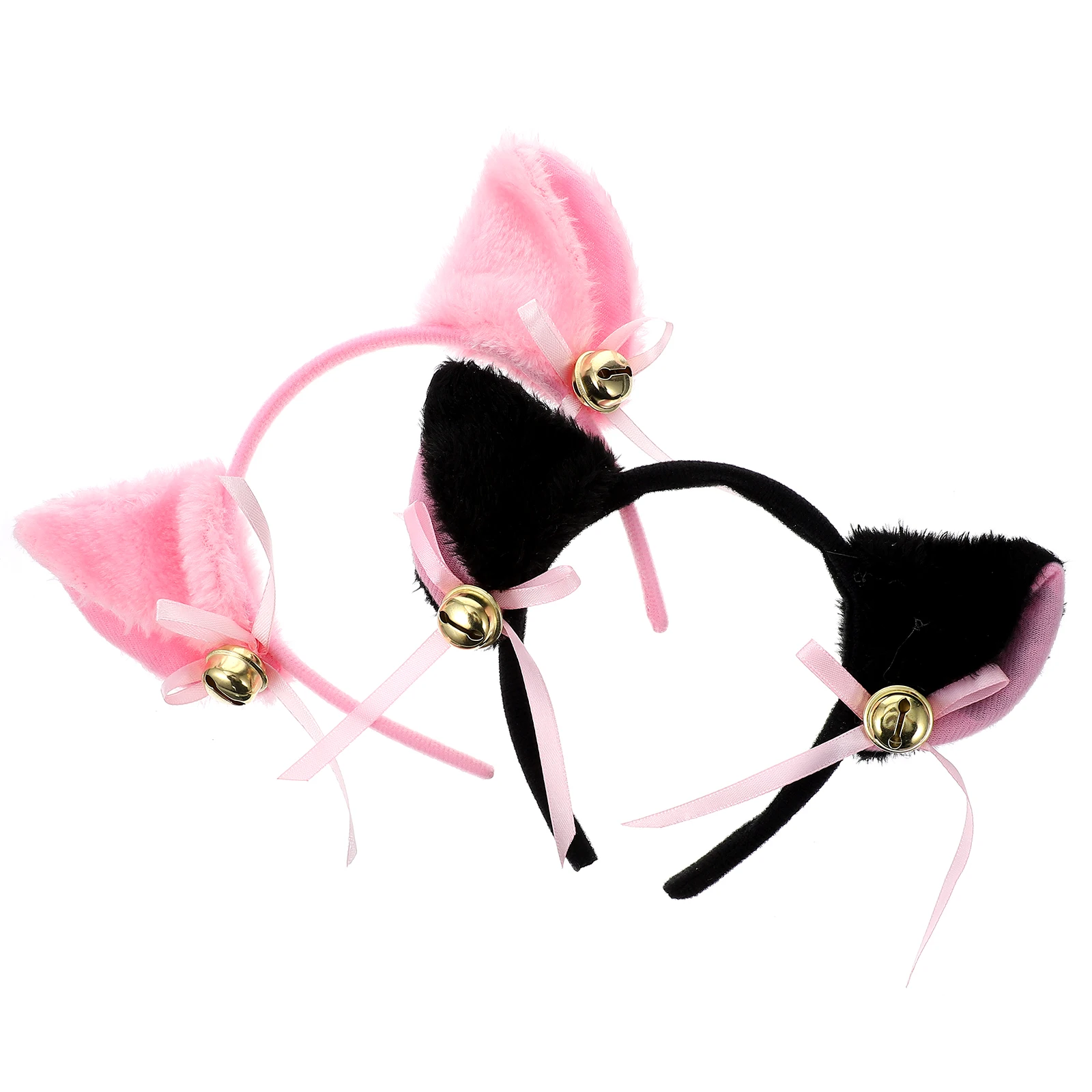 

2 Pcs Bell Headband Cosplay Headwear Kids Hair Animals Lovely Headbands Headdress Hoop Cat Pink