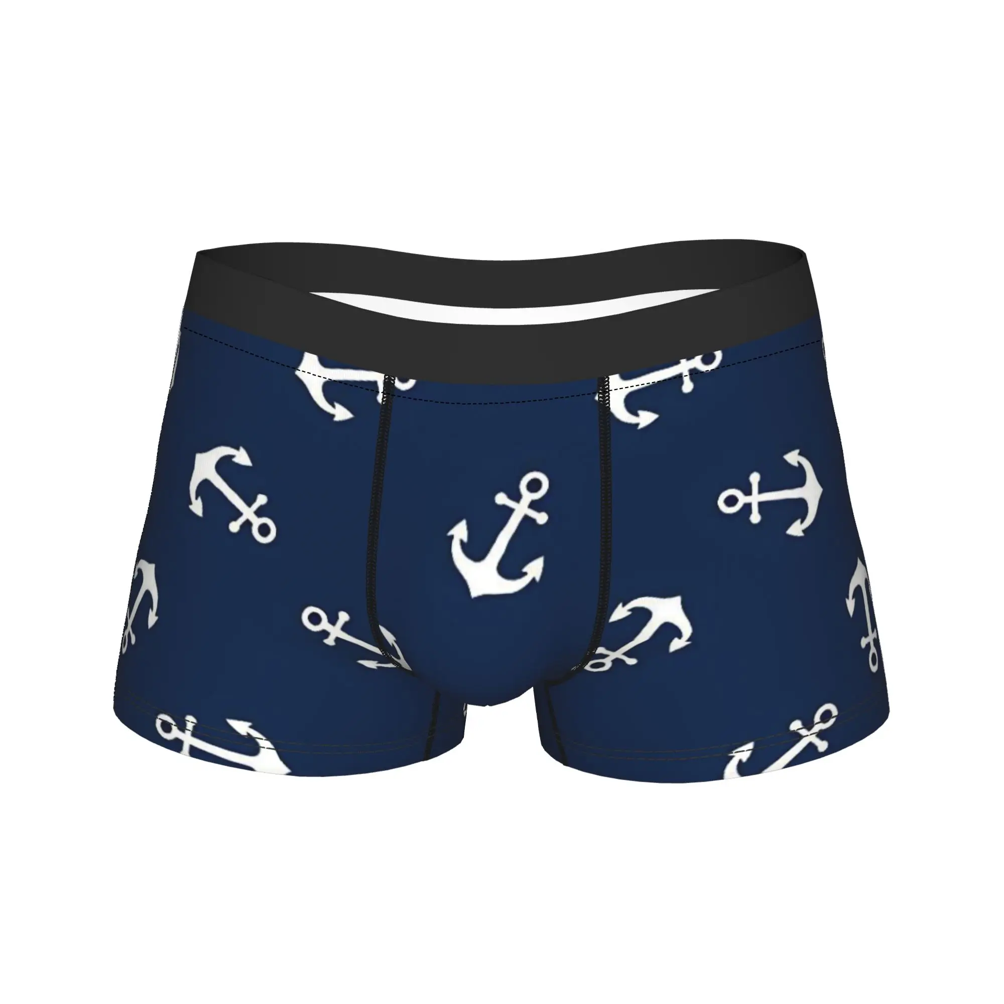 Nautical Anchor Boat Underwear  Men Underpants Custom Breathable Trunk Trenky Boxer Brief Big Size 2XL
