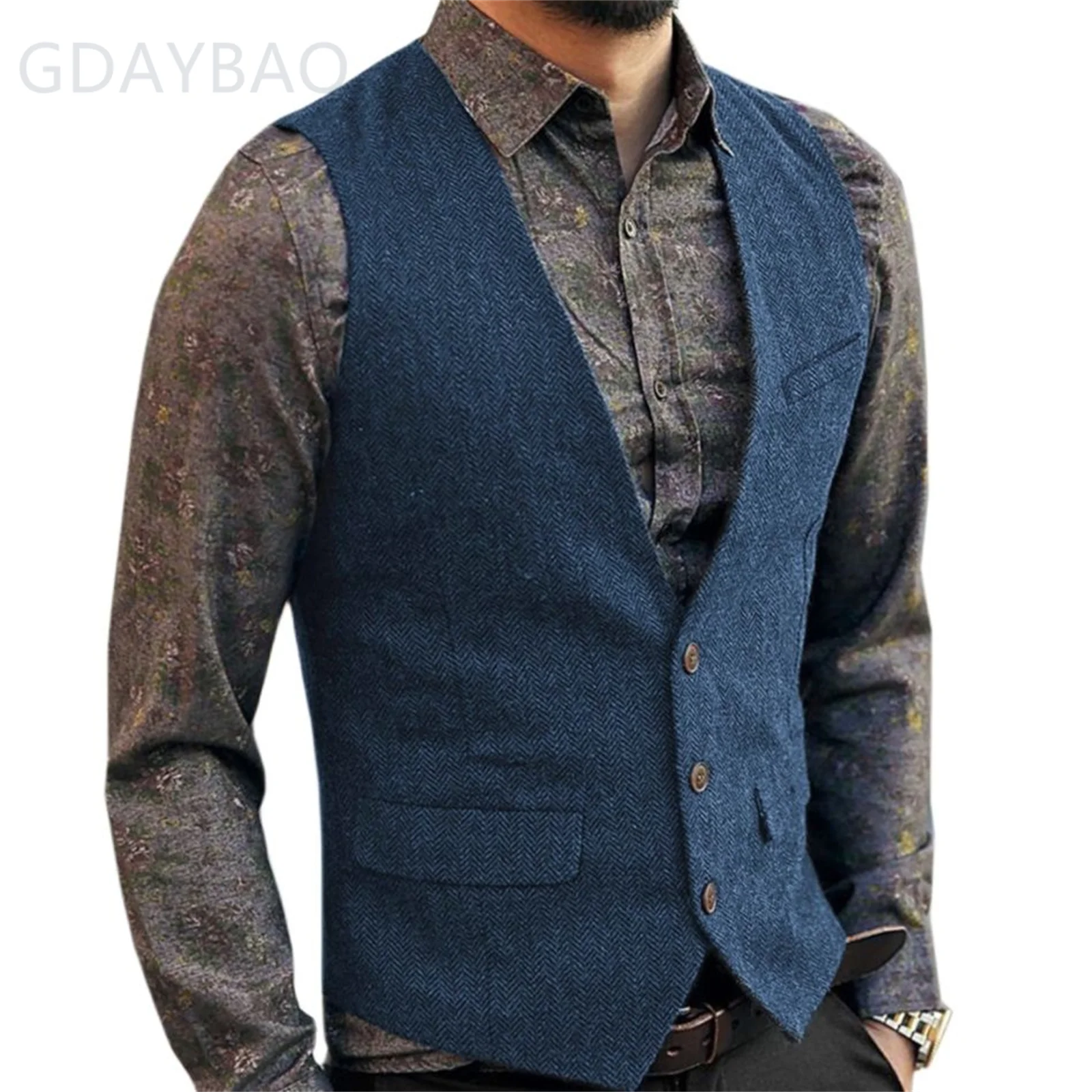 

Men's Herringbone V-neck Suit Vests Gilet da uomo formale con scollo a v Tweed gilet a spina di pesce gilet da lavoro per abito