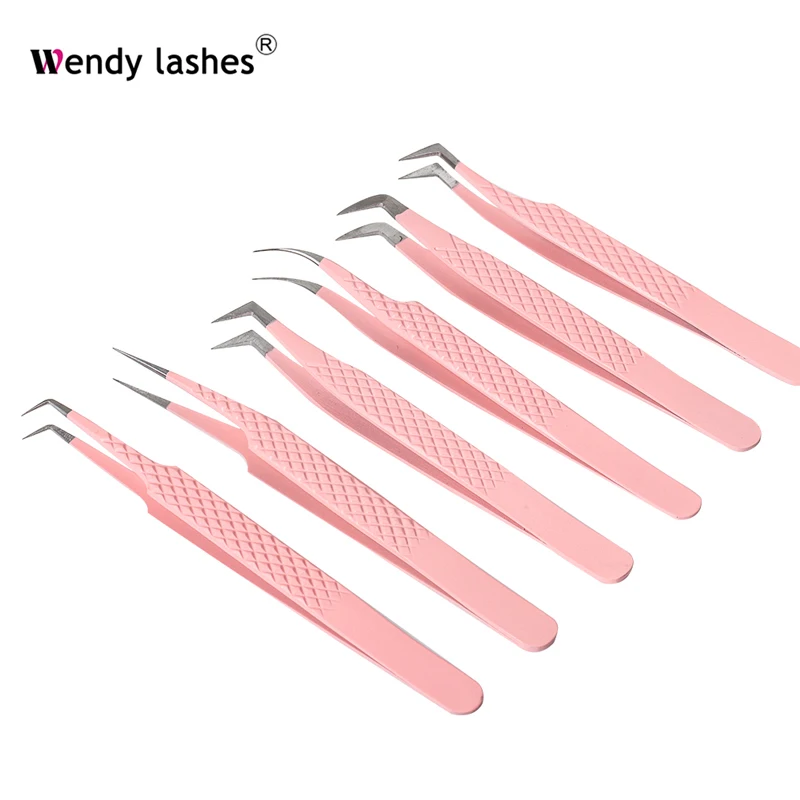 Makeup Tools Professional Eyelash Tweezers Stainless Steel Curved Straight Pink Tweezer For Lashes Extension Excellent Closure