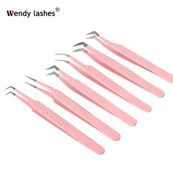 Makeup Tools Professional Eyelash Tweezers Stainless Steel Curved Straight Pink Tweezer For Lashes Extension Excellent Closure