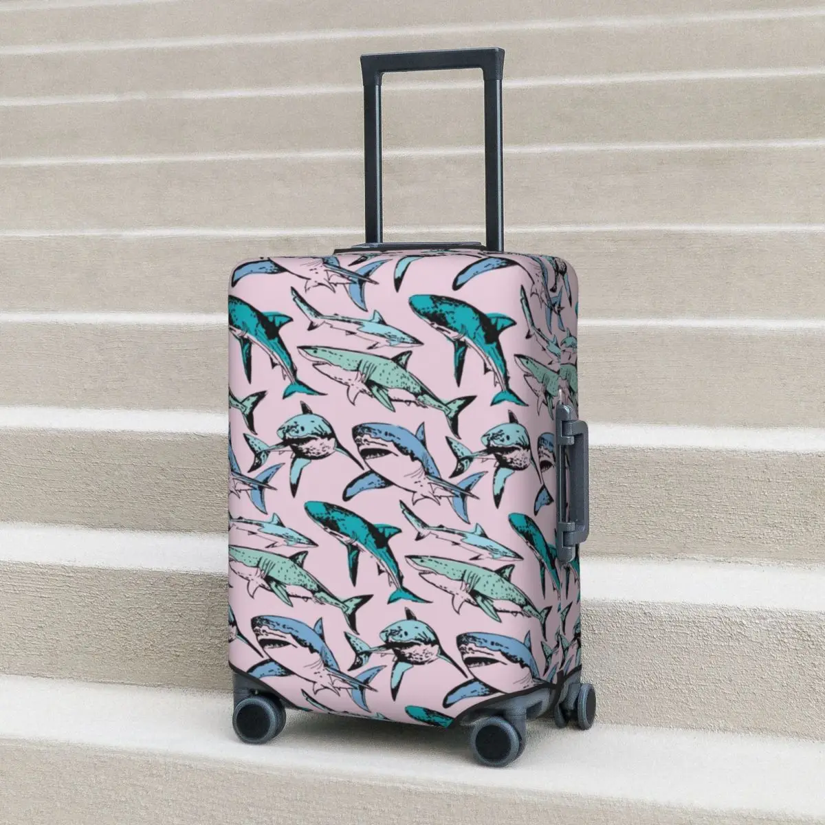 Pink Shark Suitcase Cover Holiday Sea Animal Fun Luggage Accesories Business Protection Christmas Gift