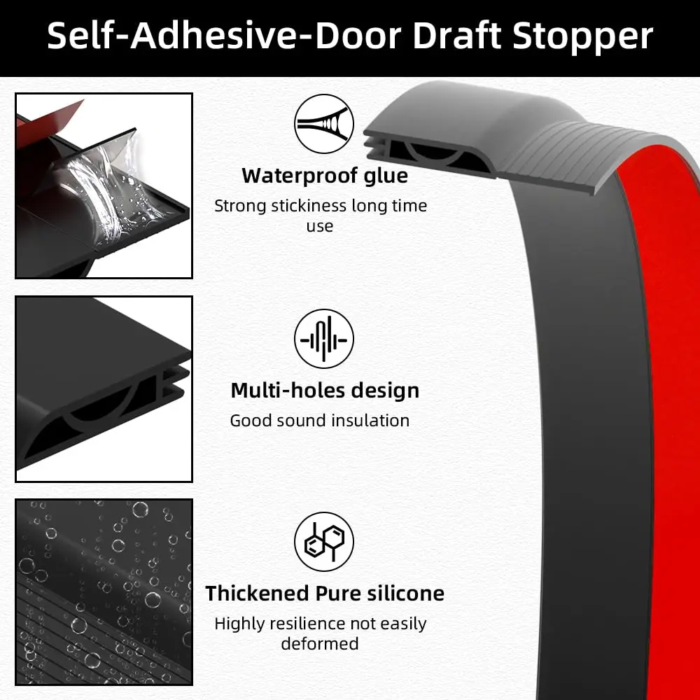 Door Draft Stopper for Bottom of Door,Adjustable Weather Stripping Door Seal for Cold Insulation,Under Door Sweep for Exterior