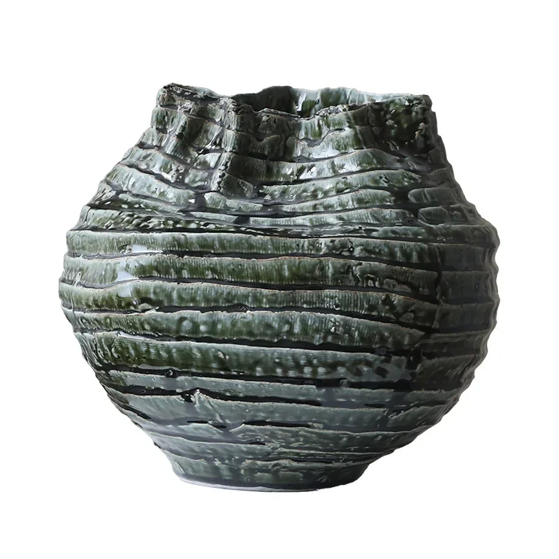 

Wabi-sabi ceramic vase ornament, artistic retro and old-fashioned desktop counter flower arrangement,