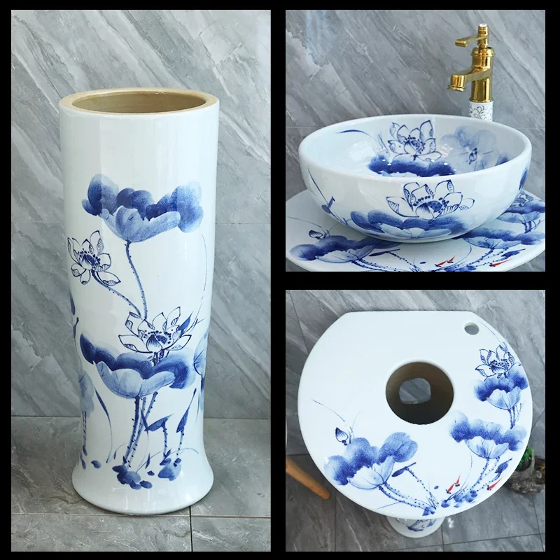 #Ceramic Art Column Basin Integrated Courtyard Balcony Household Small Unit Floor standing Wash Basin Column Wash Basin