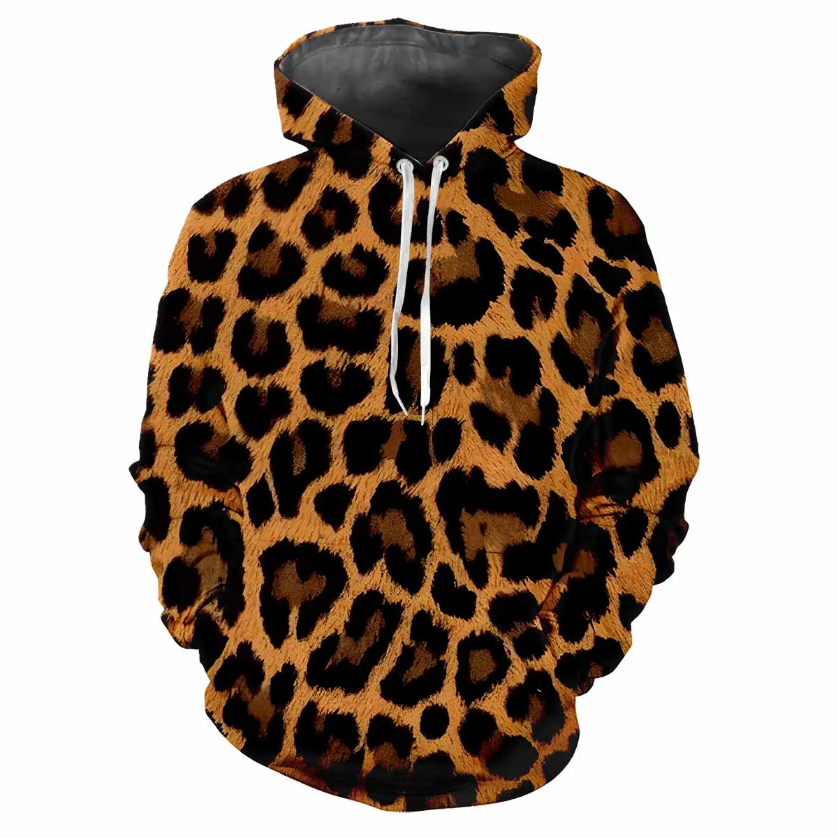 Trendy men\'s Hoodie Printed  Leopard Print Patterns Digital Printing Casual Long Sleeved Hooded Thick Fabric Tops