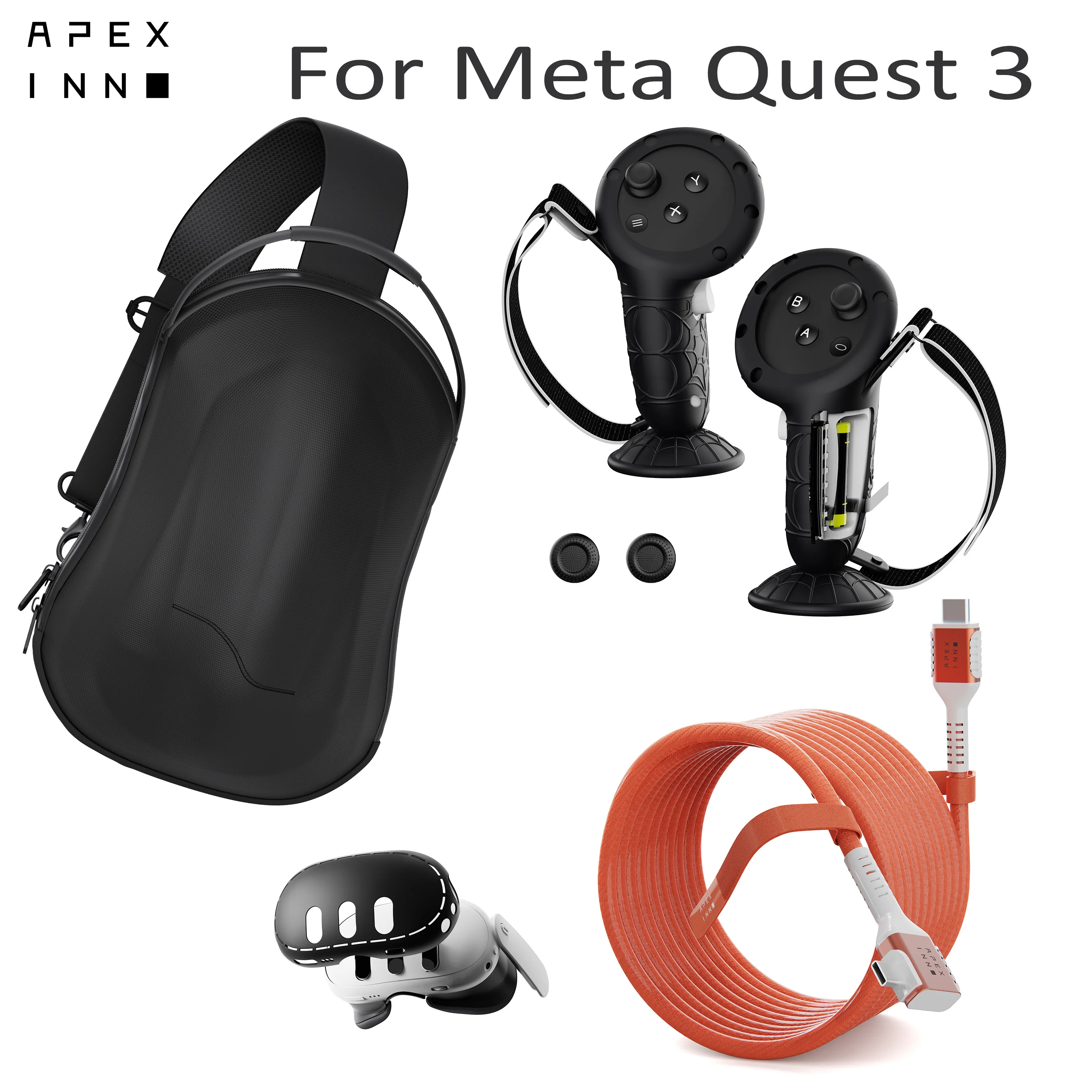 

APEXINNO Travel Carrying Bag 20FT Link Cable Controllers Silicone Cover For Meta Quest 3 Shell Protective Cover VR Accessories