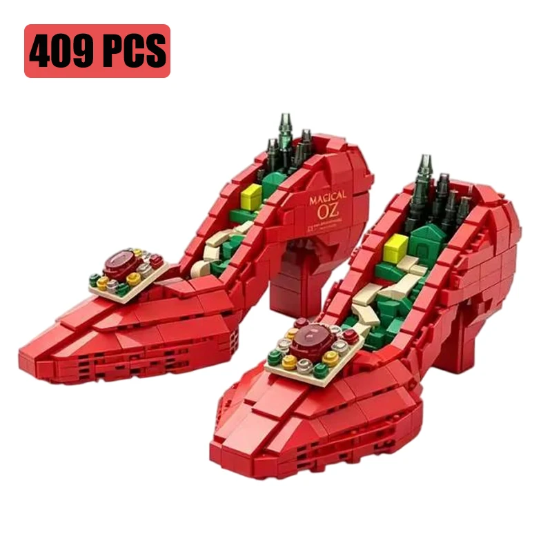 Ruby Red High Heel Shoes Building Blocks Set,Magical Fairytale Ruby Slippers Model Bricks,Ornament Home Decor Gift for Girls - view 4