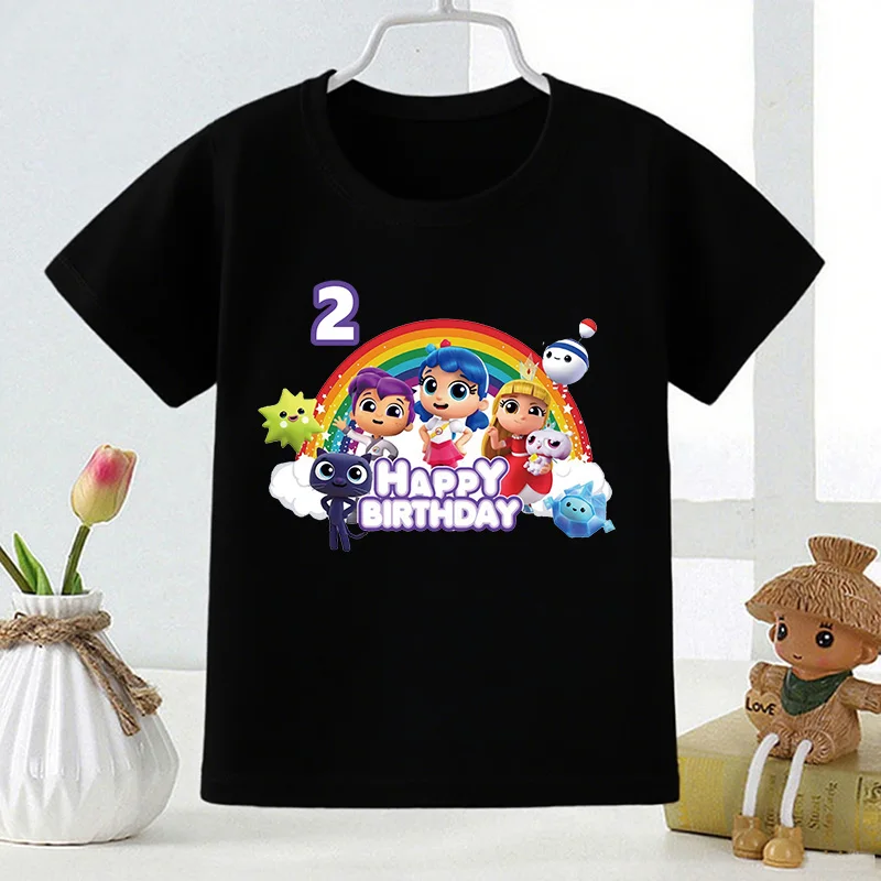 True and the Rainbow Kingdom Print Cartoon Girls Clothes 1 2 3 4 5 6 7 8 9 Years Happy Birthday Kids T shirt Baby Boys T-Shirts