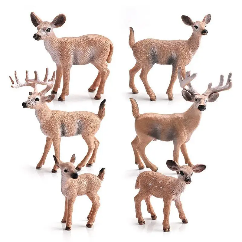 Deer Family Fox Miniature Artificial Animals Figures For Terrarium Miniature Animal Figurine Sika Deer Ornament