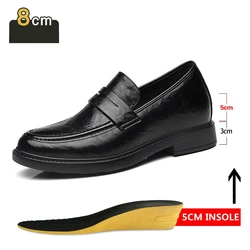 Men's Dress Shoes Increase 8cm Genuine Leather Breathable Invisible Heightening Shoes Business Casual Soft Soled Men Derby Shoes