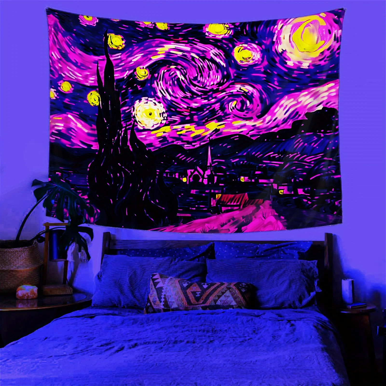

VIKAMA Van Gogh Starry Night Tapestry: Swirling Starry Sky Art for Bedroom & Living Room Decor in Instagram Style