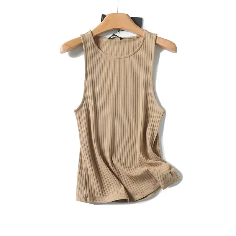 Jenny&Dave Minimalist Solid Color  T Shirt Women Summer Camisetas Basic Tank Top Knitted Sleeveless T-shirt Women