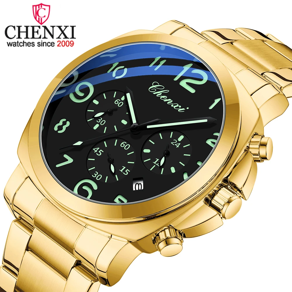 

CHENXI деловые роскошные мужские часы со светящейся датой недели, мужские наручные часы, водонепроницаемые модные кварцевые часы из нержавеющей стали для мужчин