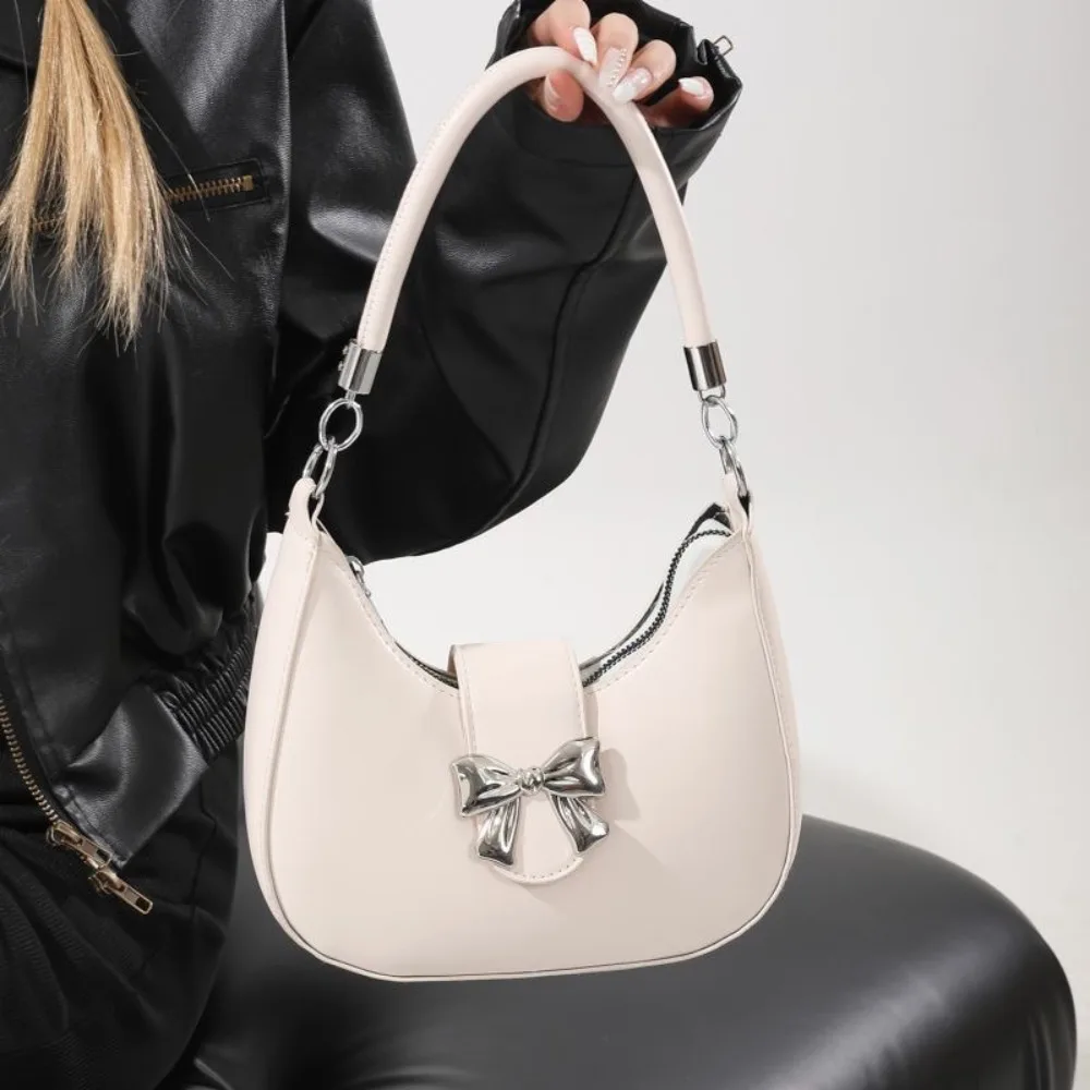 

Y2k Style Bowknot Crossbody Bag PU Leather Underarm Bag Dumpling Shoulder Bag Large Capacity Bow Half-moon Handbag Female/Girls