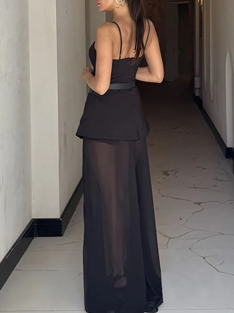 템퍼먼트 스플라이스 메쉬 롱 드레스 여성 섹시 슬래시 넥 홀로우 A라인 파티 드레스 여름 백리스 스파게티 스트랩 보헤미안 드레스