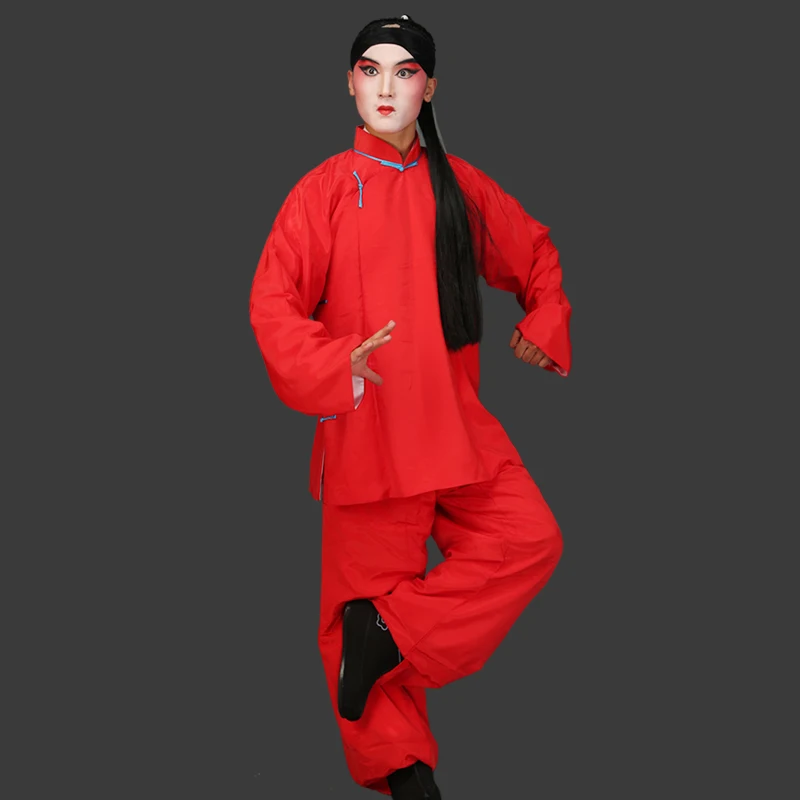 

Chinese Operas Drama Male Prisoner Clothing Ancient Peking Huangmei Opera Performance Wear Stage Prisoner Criminal Red Costumes