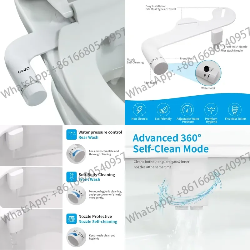 OEM ODM Eco-friendly Ultra-Slim Cold Water Non-Electric Bidet Attachment Dual Nozzle Front/Rear Wash Floor Mounted Toilet