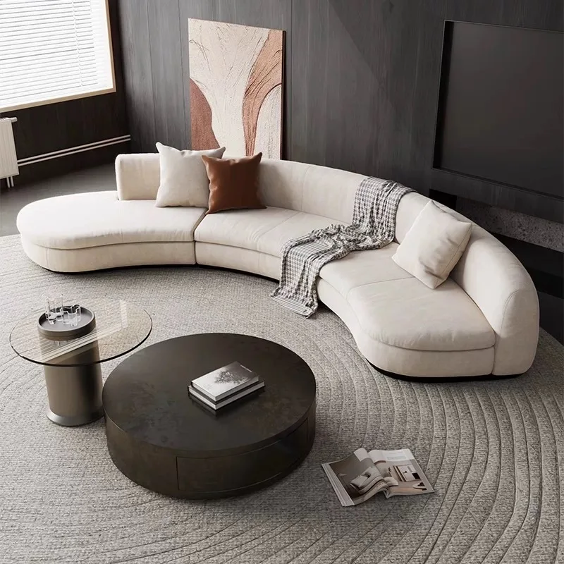 

xx-White Velvet Luxury Sectional Sofa Set Modern Curved Fabric Sofa with Pillows for Living Room Apartment&