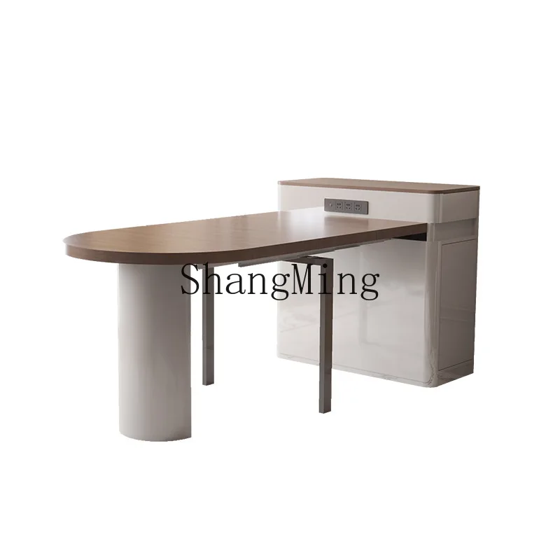 

CL New Vintage Style Folding Oval Island Dining Table Integrated Household Small Apartment Extendable Dining Table and Chairs