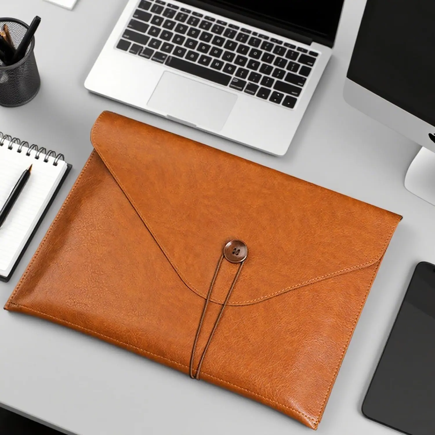 

A4 PU Leather File Folder Document Holder, Waterproof Portfolio Envelope Folder Case with Snap Closure, Organizer for Women Men