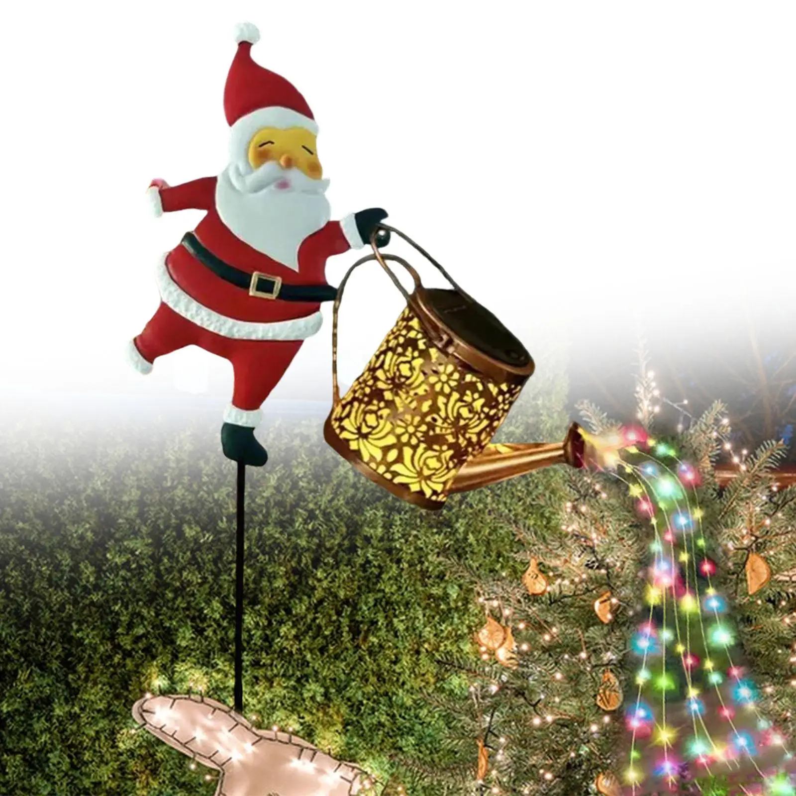 

Солнечный рождественский светильник, ландшафтные огни, Санта-Клаус в руках лейке, рождественские украшения, солнечный свет для праздника