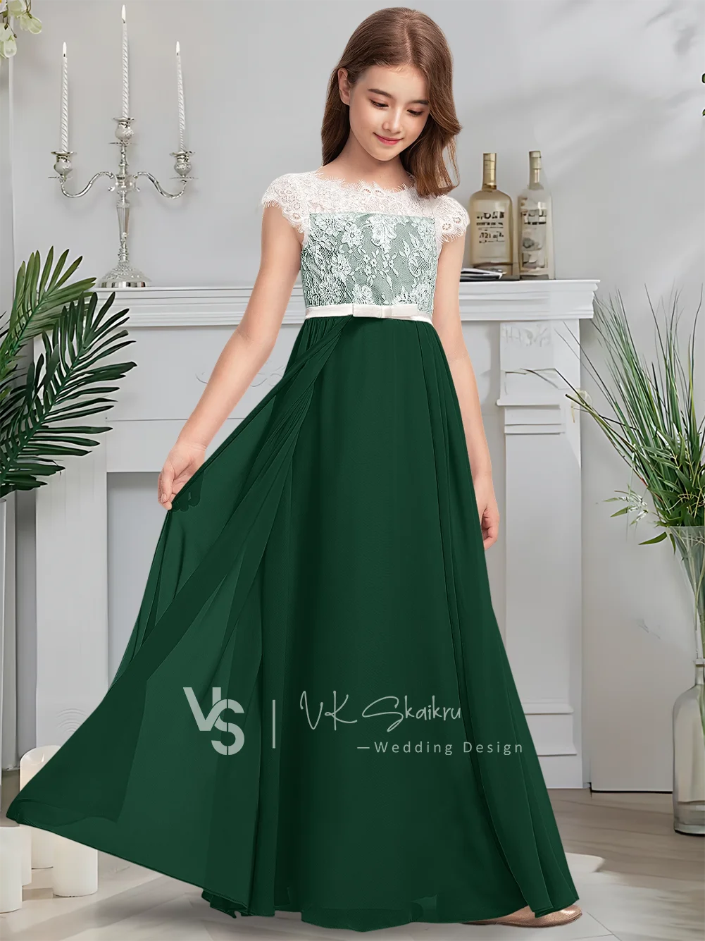 Элегантное шифоновое кружевное атласное платье трапециевидной формы длиной до пола с бантом. Красивое платье с цветочным узором для девочек на свадьбу.