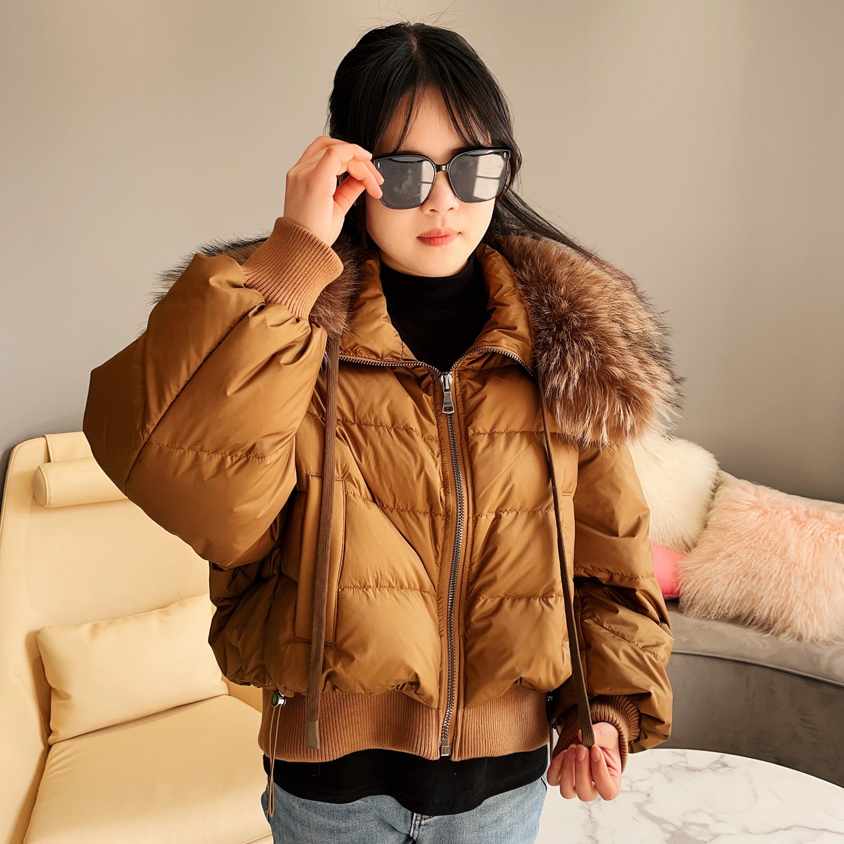 2023 Women Big Fur Collar Down Jacket Winter Warm Goose Down Coat