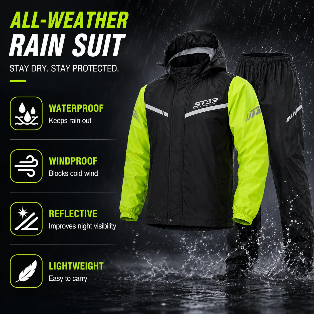 ستار فيلد نايت SKJ859 طقم ملاب - مراجعة Motorcycle Gear Rain وسعره