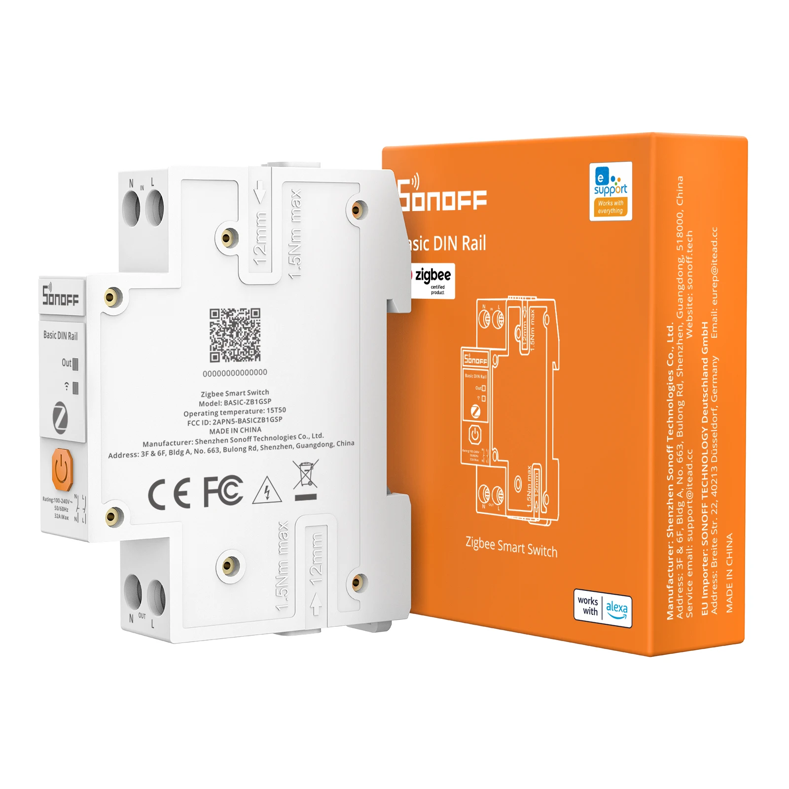 SONOFF BASIC-ZB1GSP Basic DIN-Schienen-Zigbee 3.0 Smart-Schalter 32A Hochlast-Stromkreis Energieüberwachung Zweipoliger Sicherheitsschalter