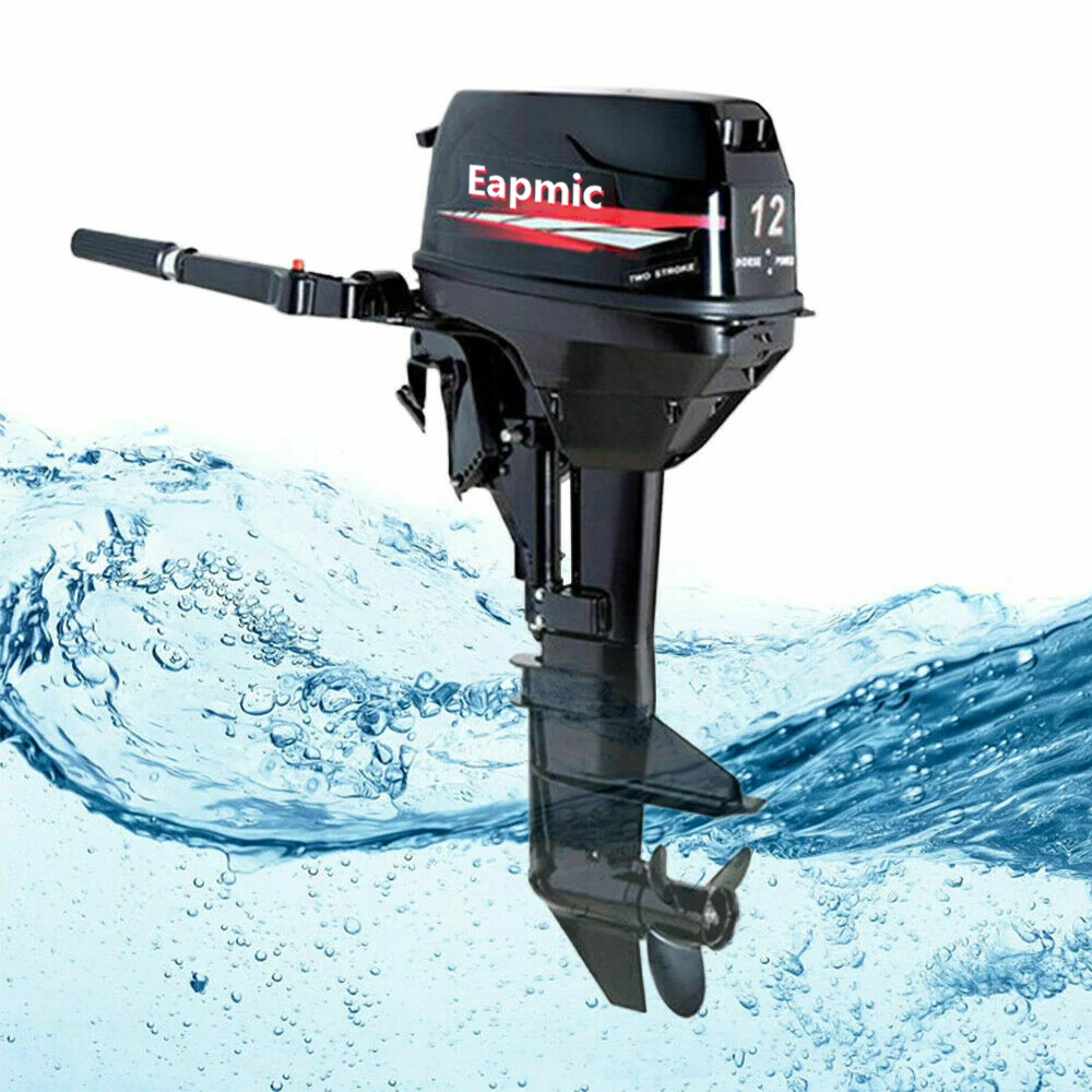 12HP Outboard Gasoline Motor, 2-Stroke Fishing Boat Engine Tiller Control with CDI Ignition Water Cooling, 169CC Outboard Engine