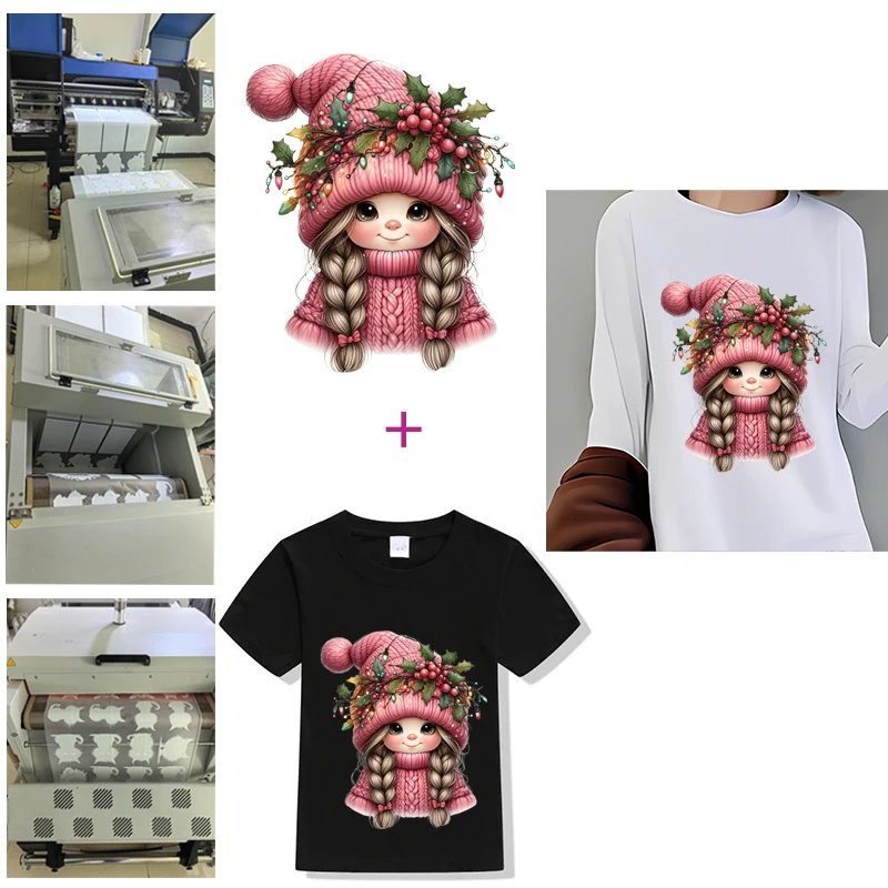 Cartoon Christmas Forest Girl Series 21 Set Heat Transfer Vinyl Iron On sock Stickers for Clothes T-shirt DIY Craft Decoration