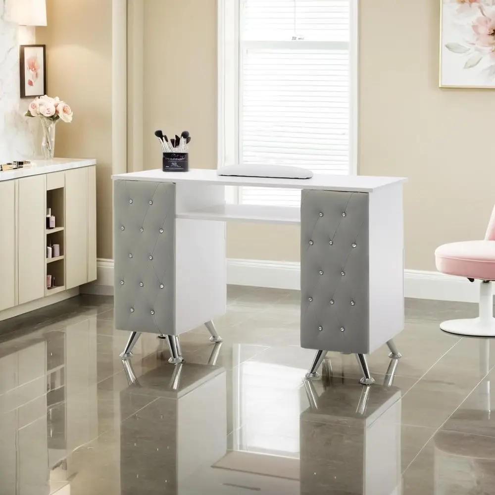 

Manicure Table with Drawers, Acetone Resistant Nail Desk, Spa Salon Storage Equipment 2671 WhiteampGrey
