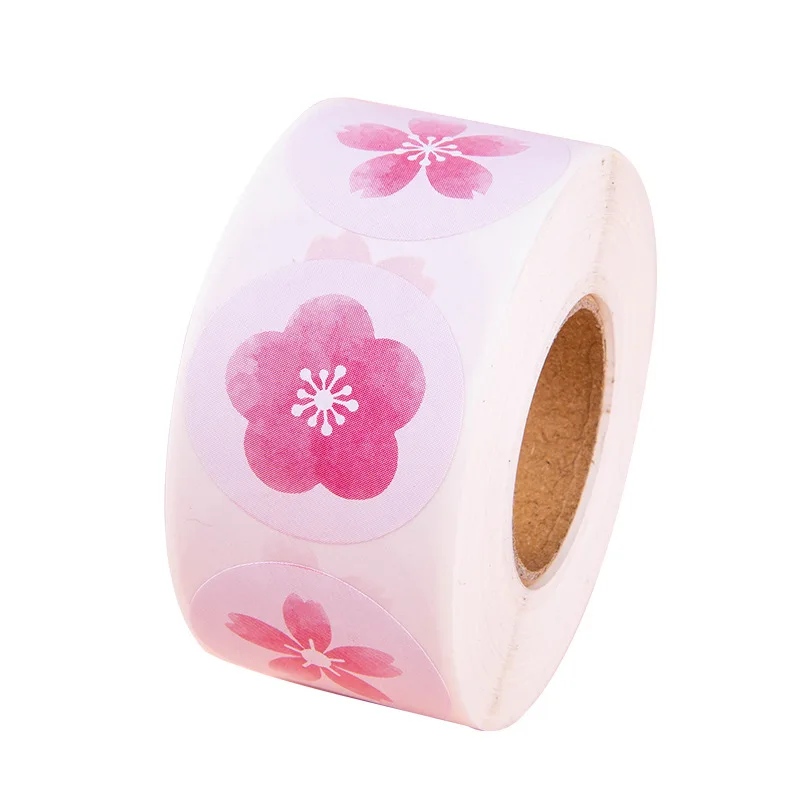 500 uds/rollo de pegatinas de rollo de sello redondo de flor de cerezo de primavera-decoración de flores adhesivas para diario/regalos-etiquetas de recompensa