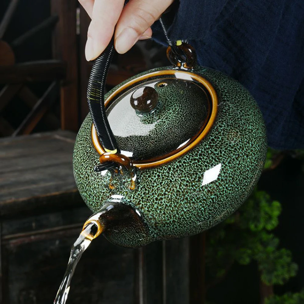 

Chinese style kiln transmutation ceramic teapot, Home office brewing tea pot with filter, Restaurant health handle teapot, 750ml