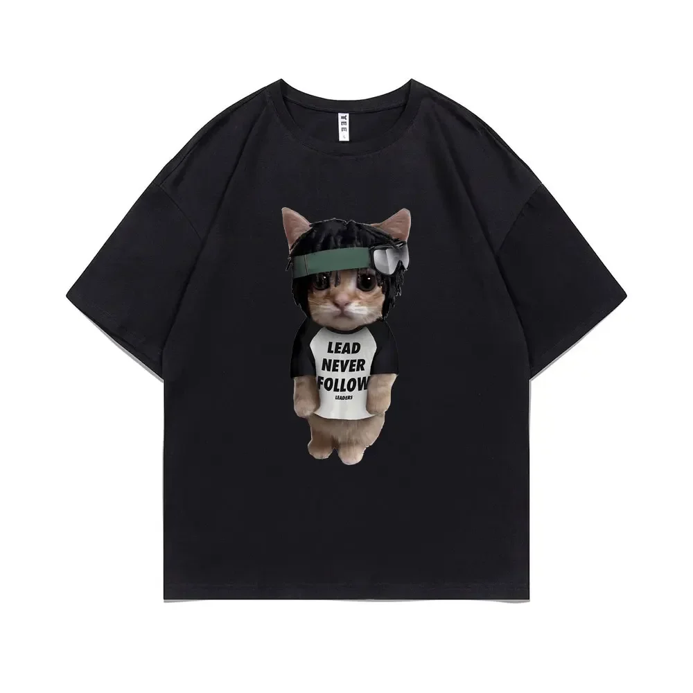 Rapper Chief Keef Kitty Lead Never Follow Printed T-shirt Women's T-shirt Women's Fun T-shirt Women's Plus Size Hip Hop T-shirt