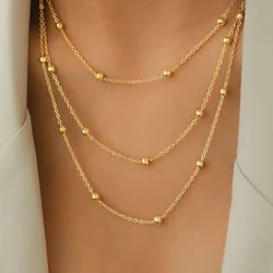 ASONSTEEL Trendy Round Beads Multi-Layers Pendants Necklaces Stainless Steel Charm Minimalist Jewelry Chain Bone Necklace Gifts