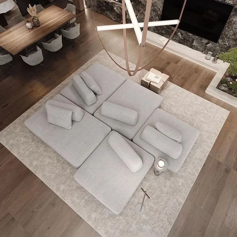 #Modern Modular Fabric Island Sofa Sponge Configurable Deep Seating Bolster Support Low-Profile Multi-functional Architectural