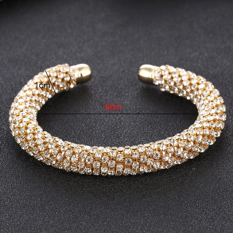 Open Cuff Bracelets Bangles For Women Gold Silver Color Crystal Rhinestone Chain Expandable Bracelet Jewelry Gift High Quality