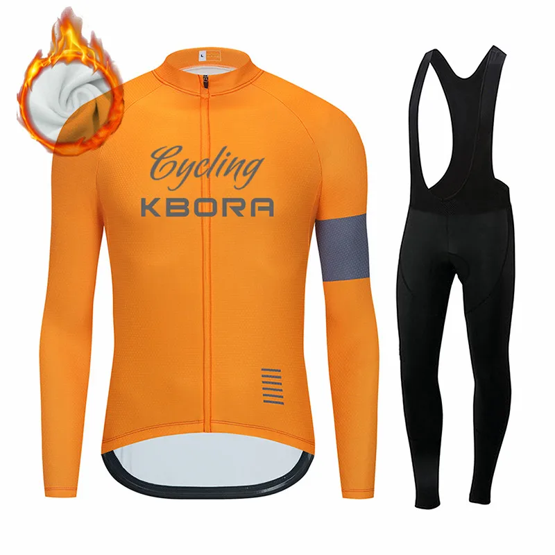 

KBORA Winter Thermal Fleece Cycling Jersey Set Racing Bike Cycling Suit Mountian Bicycle Cycling Clothing Triathlon Clothing