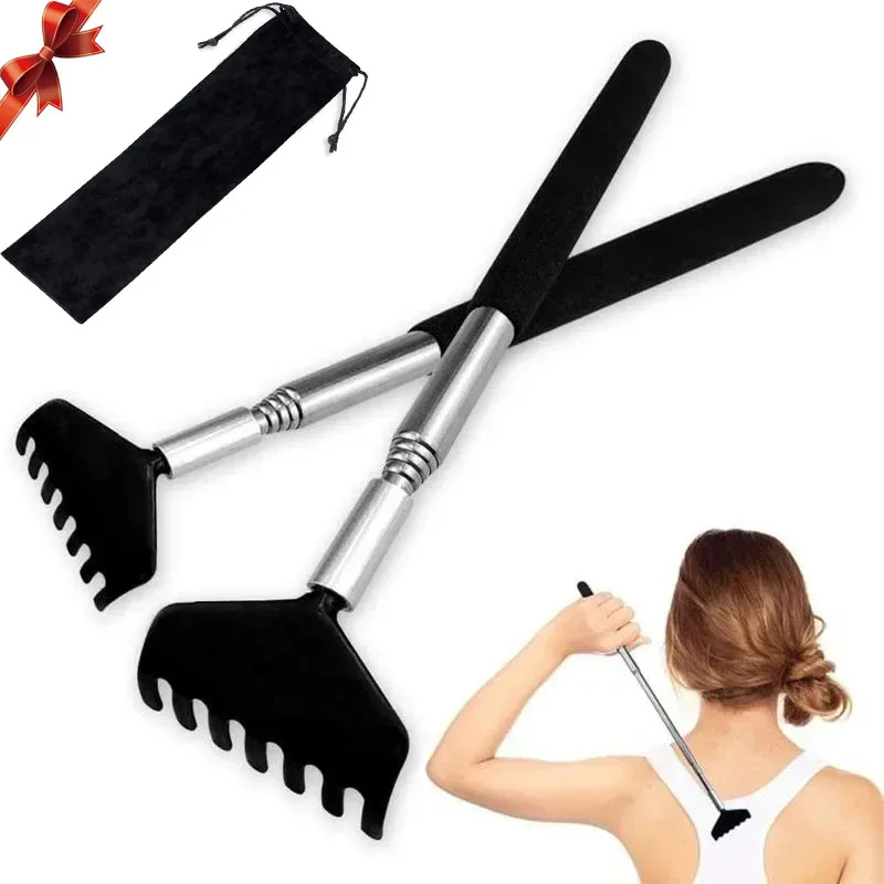 Rascador de espalda extensible portátil, herramienta rascador de espalda telescópico de acero inoxidable de Metal mejorado con transporte de lona