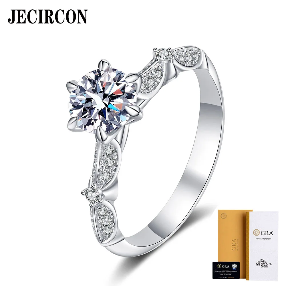 

JECIRCON 1 Carat Moissanite Ring for Women 18K White Gold Plated Diamond Engagement Band Simple 925 Sterling Silver Fine Jewelry