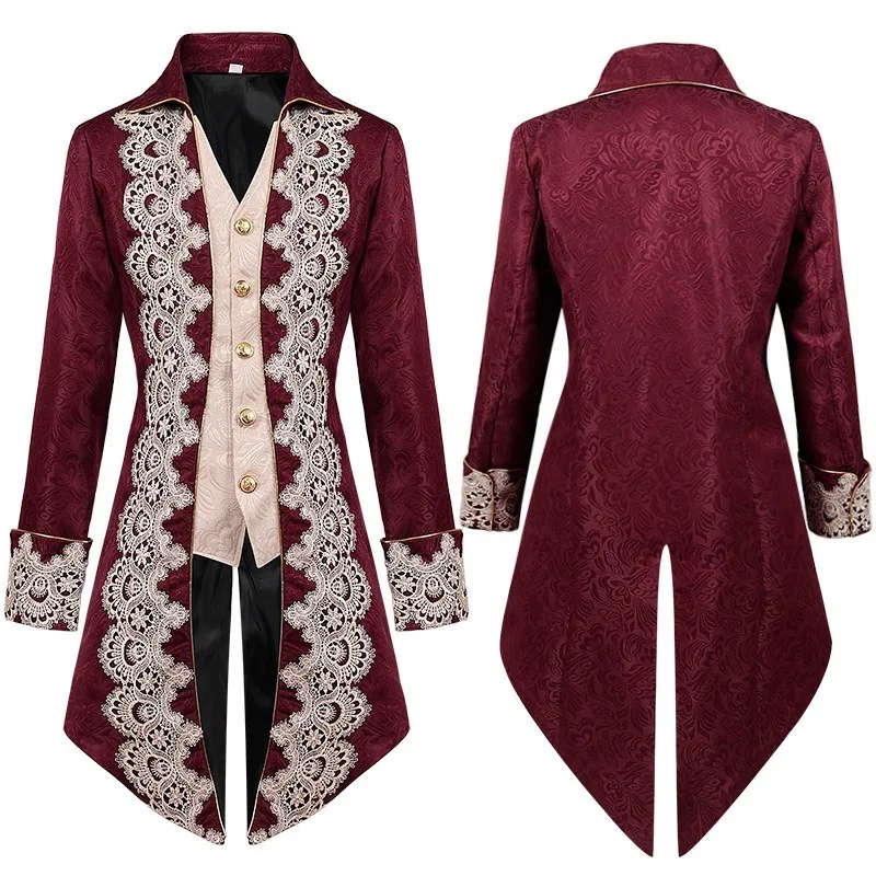 

Mens Steampunk Gothic Victorian Frock Coat Jacket Medieval Uniform Outerwear for Cosplay Retro Wear