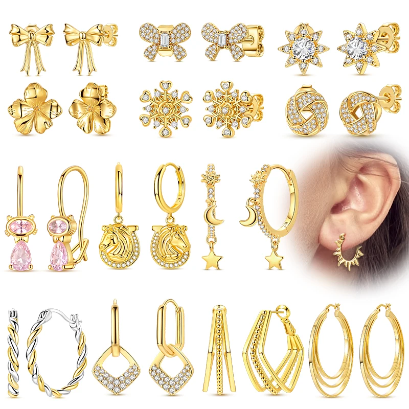 Creolen aus 925er Sterlingsilber, goldfarben, Ohrstecker, Tropfenohrringe für Mädchen, edler Schmuck, Geschenk für Frauen