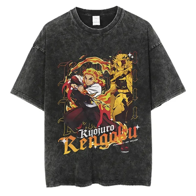 Novo harajuku oversized anime gráfico t camisa das mulheres dos homens demônio slayer vintage lavado manga curta camiseta verão casual topo streetwear